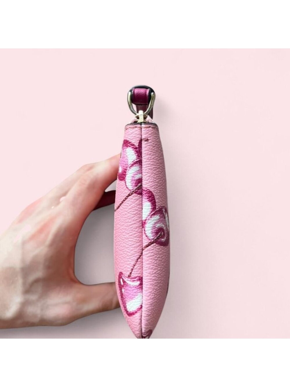 Coach Cherry Print Pink Corner Zip Wristlet Luxury Coquette Dainty Preppy Cute - Picture 5 of 6